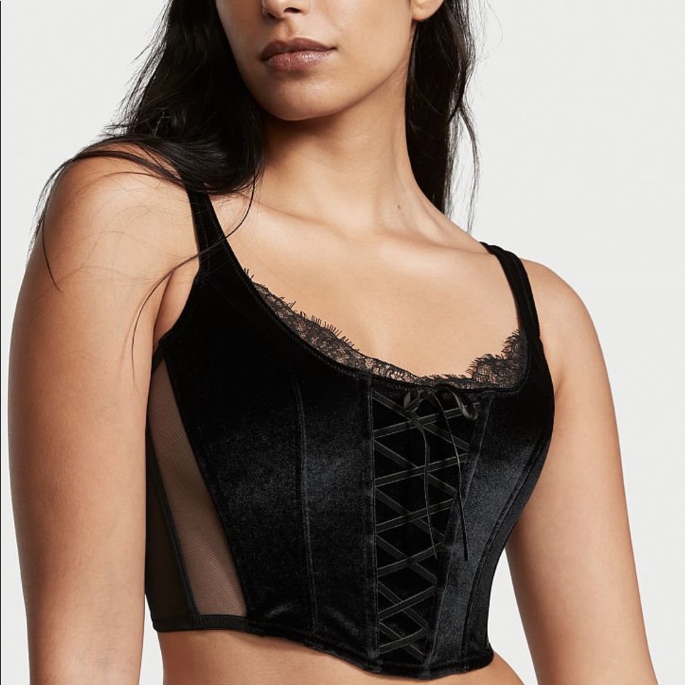 Victoria’s Secret Dream Angels Lace-up Corset Unlined Bra Top - XXL Black *NEW*